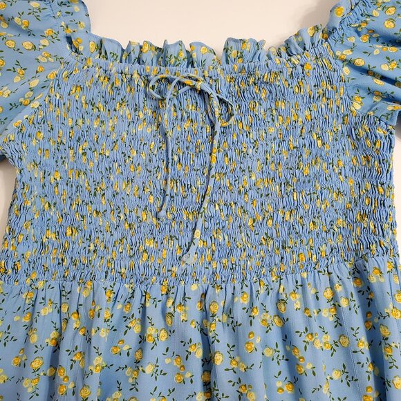 Faithfull The Brand Charlotte Mini Dress 6 Smocked Blue Ditsy Floral Puf… - Picture 8 of 14